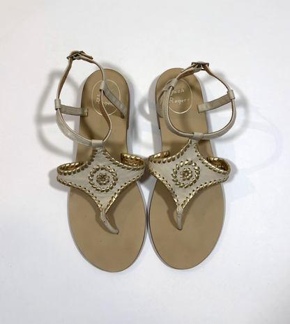 Jack Rogers Maci Strappy Sandals Bone & Gold Leather - 7