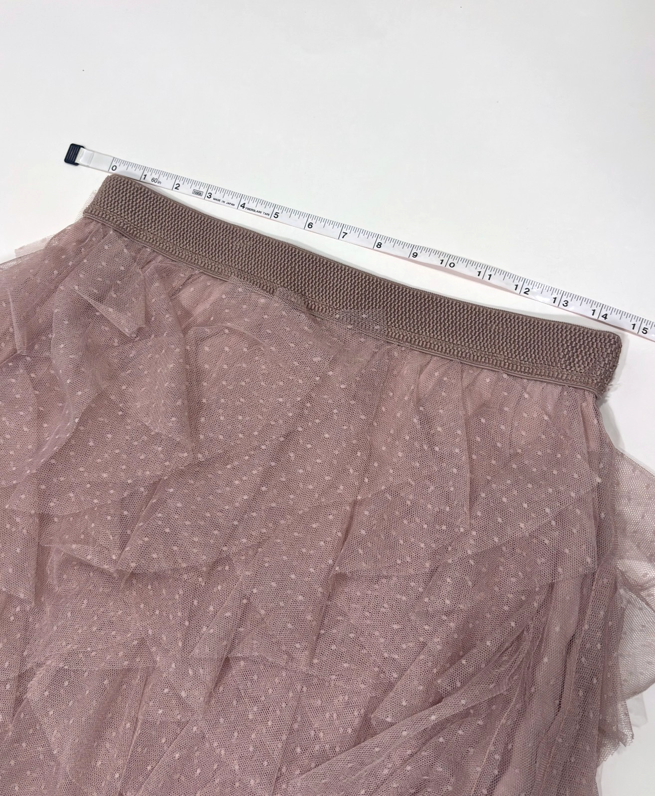 Anthropologie Evelyn Chéri Ruffled Tulle Midi Skirt Swiss Dot Rose Pink - S