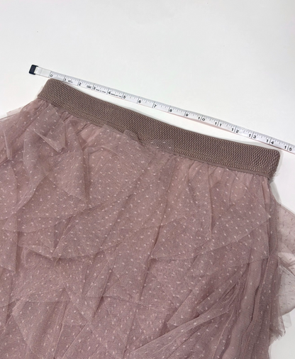 Anthropologie Evelyn Chéri Ruffled Tulle Midi Skirt Swiss Dot Rose Pink - S