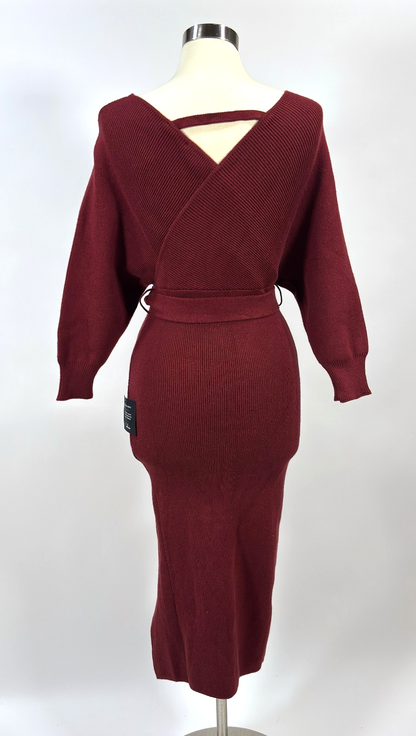Lulu's Fall into Fashion Burgundy Dolman Sleeve Sweater Midi Dress - S