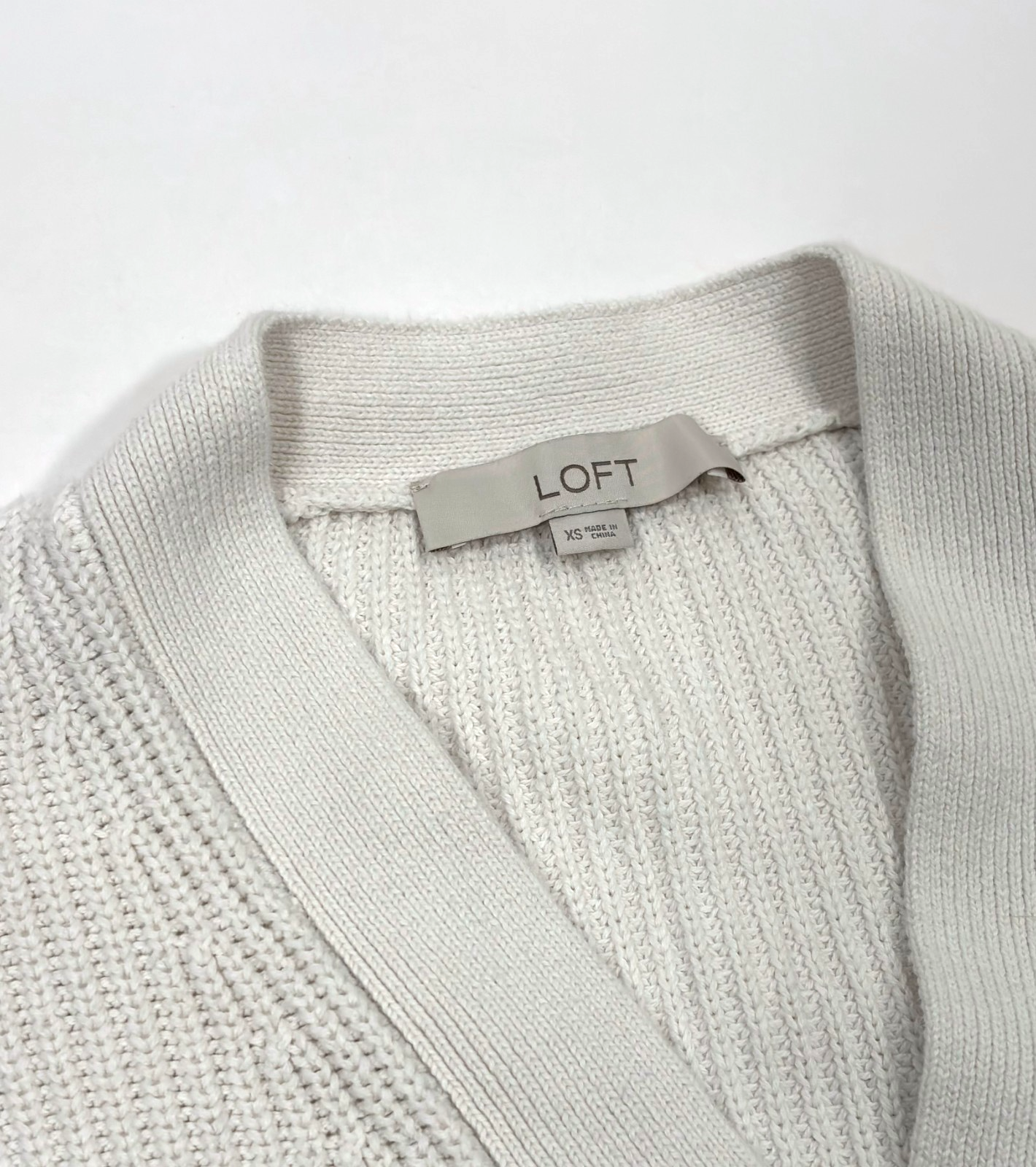 Loft Cardigan Sweater Button Front V Neck White Cotton - XS