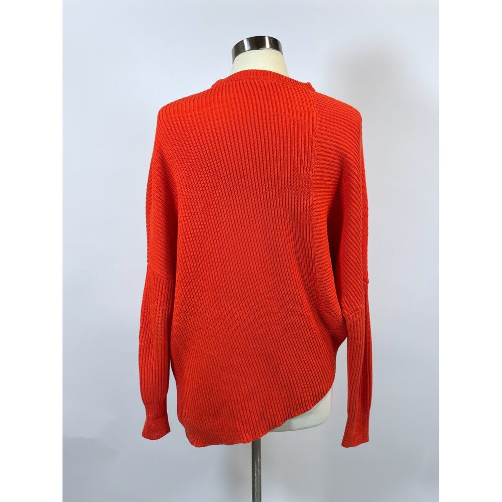Free People Downtown Asymmetrical Hem Sweater Coral Red Knit - S