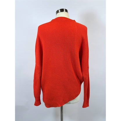 Free People Downtown Asymmetrical Hem Sweater Coral Red Knit - S