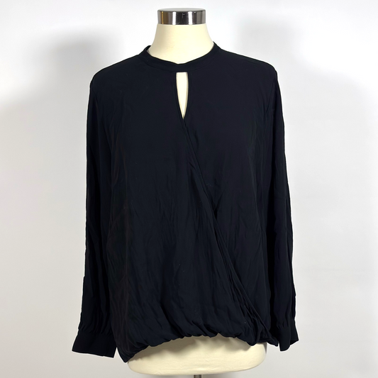 Eileen Fisher System Georgette Silk Wrap Blouse Black Crepe - XL