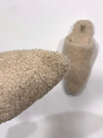 Birdie The Lark Sherpa Shearling Mule Slide Flats Ivory - 7.5
