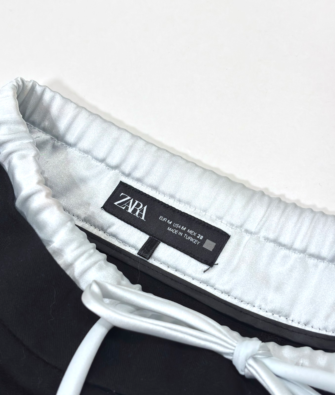 Zara Wide-Leg Double Waistband Trouser Pants Black White Drawstring - M