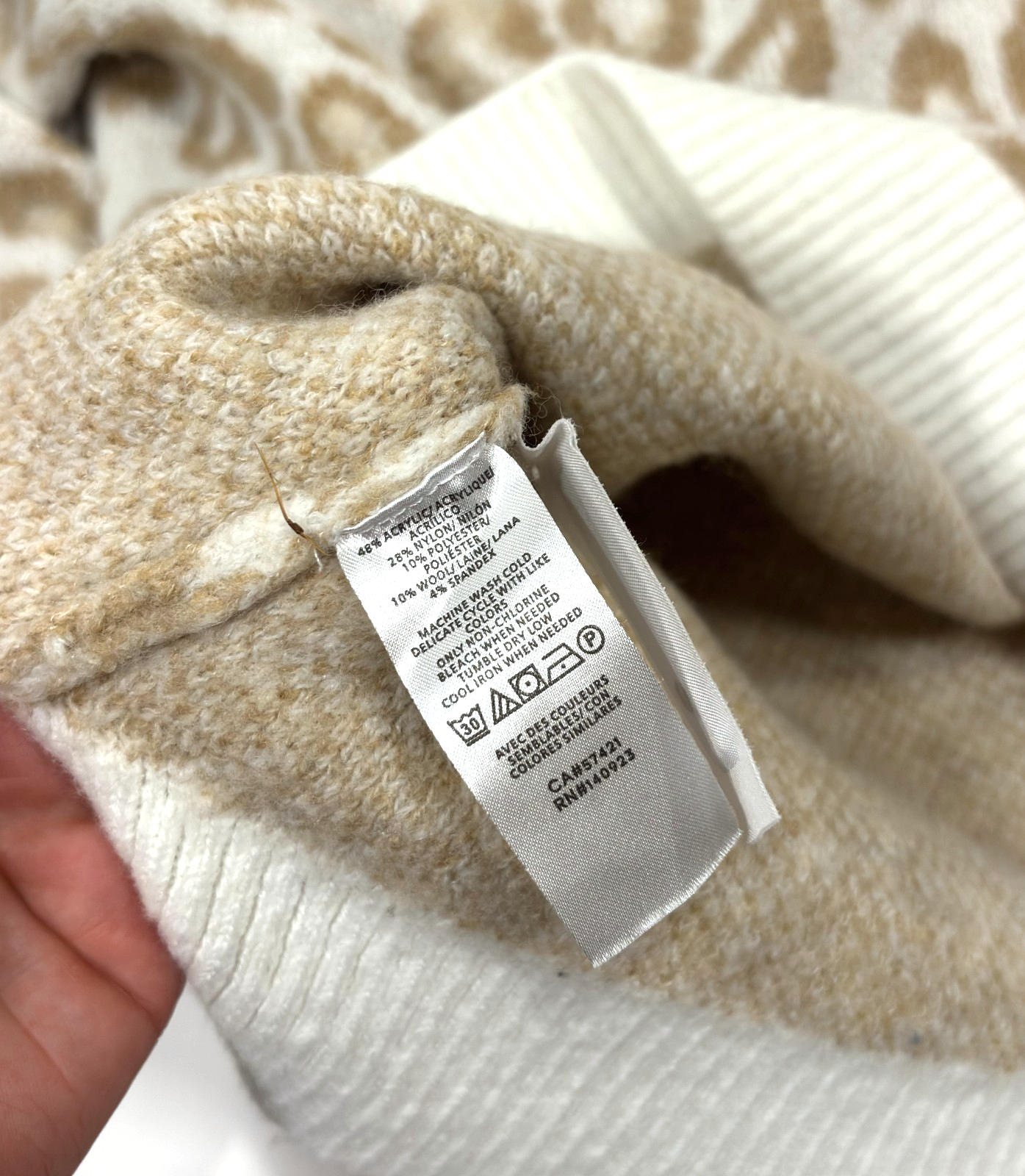 Loft Leopard Animal Print V Neck Sweater Cream Tan Oversized - XS