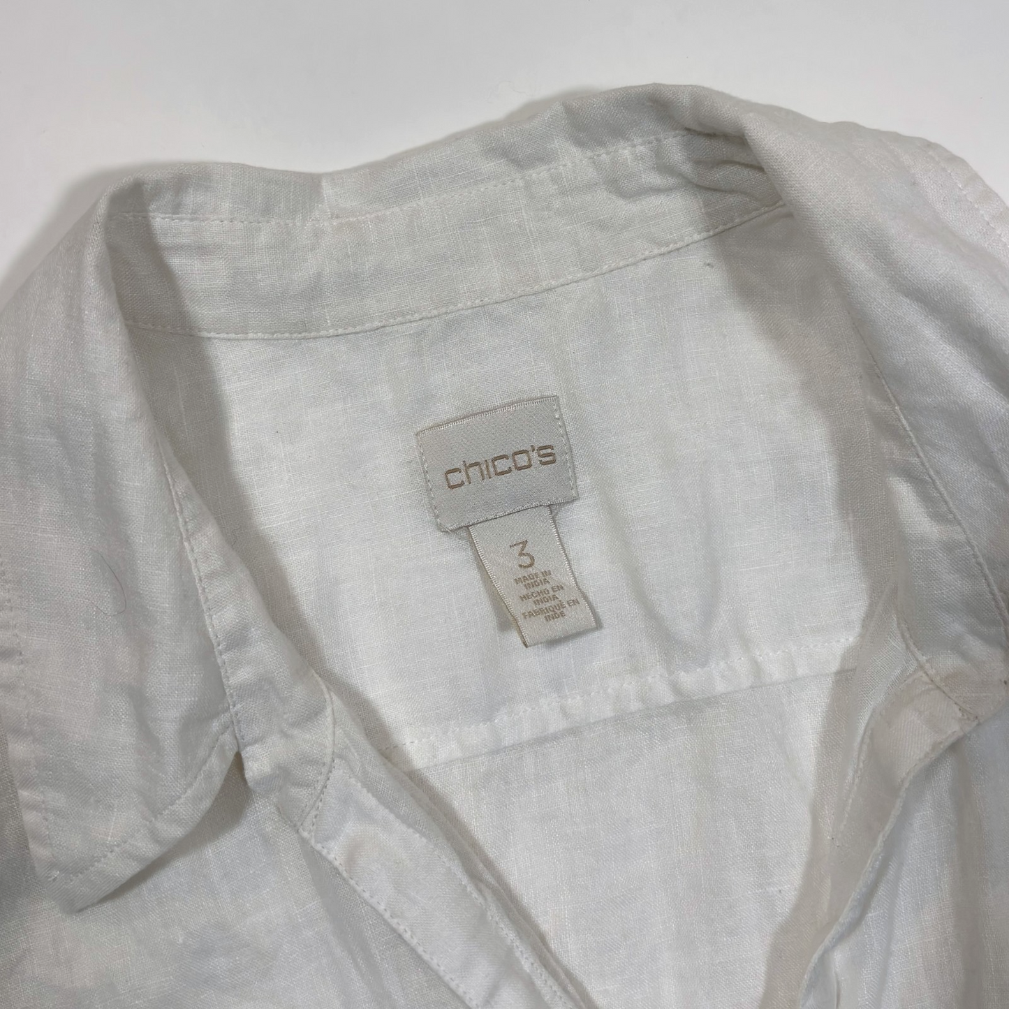 Chicos White Linen Button Down Shirt Gold Buttons - XL