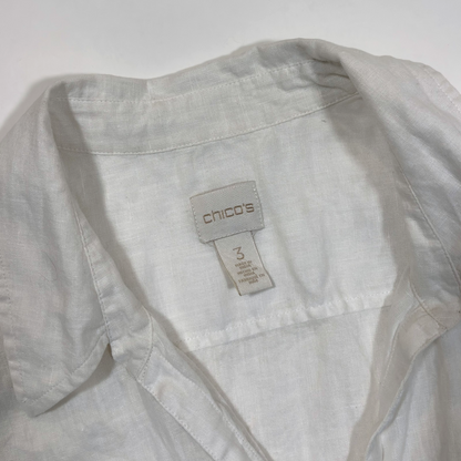 Chicos White Linen Button Down Shirt Gold Buttons - XL