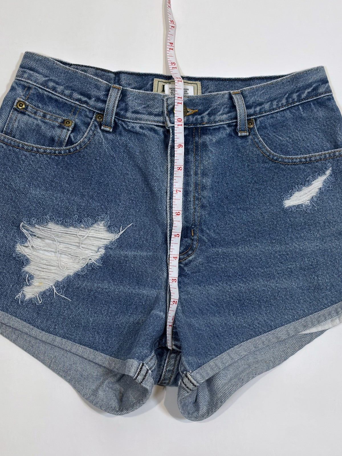 LL Bean Patchwork Denim Mini Shorts High Rise Distressed - 8