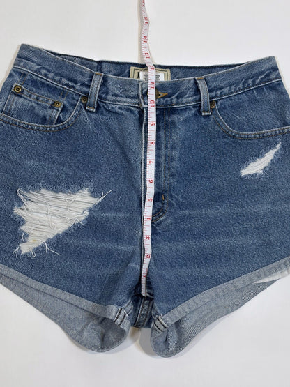 LL Bean Patchwork Denim Mini Shorts High Rise Distressed - 8