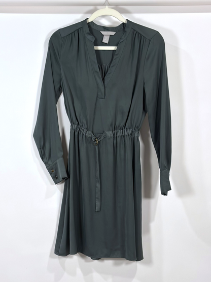 H&M Satin Shirt Dress Belted Green - XS