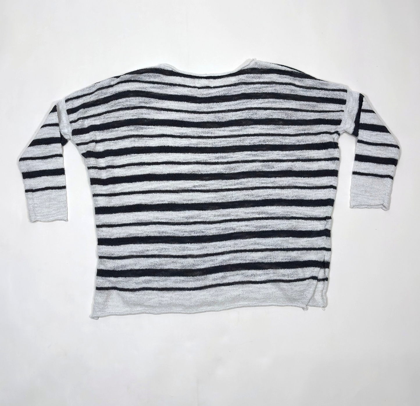 Lou & Grey Striped Lightweight Sweater 3/4 Sleeve Grey White - XS