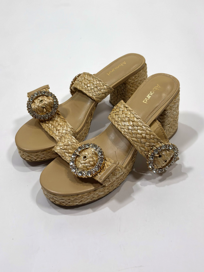 Abound Ronda Natural Raffia Platform Sandals Crystal Buckle - 8.5