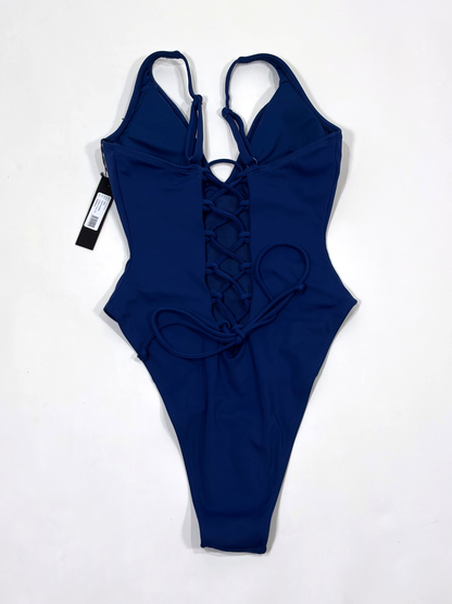TA3 High Cut Plungey Shapewear Swimsuit Navy Blue - S