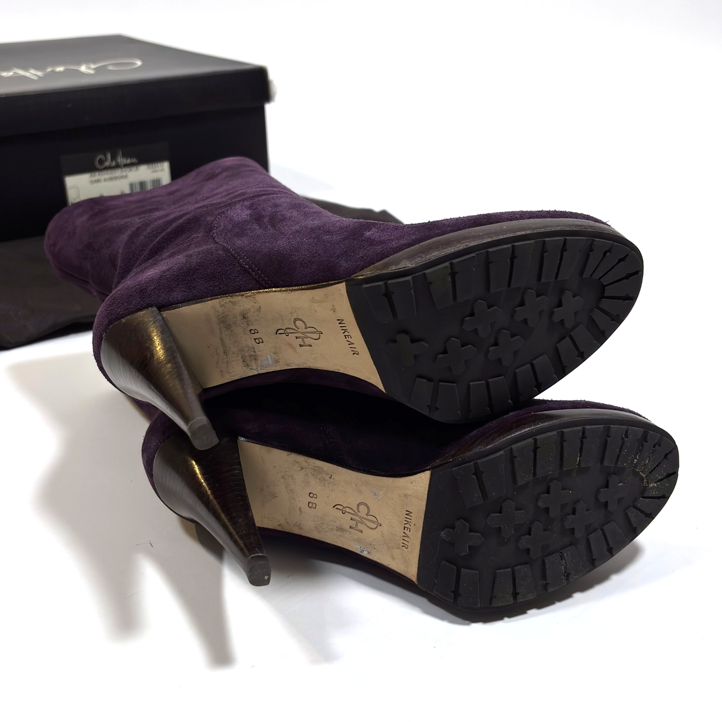 Cole Haan NikeAir Kennedy Suede Heeled Mid Calf Boots Eggplant Purple - 8