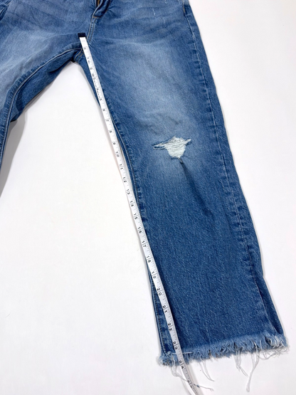 Loft The Straight Crop Jeans Medium Wash Raw Hem Distressed - 2/26