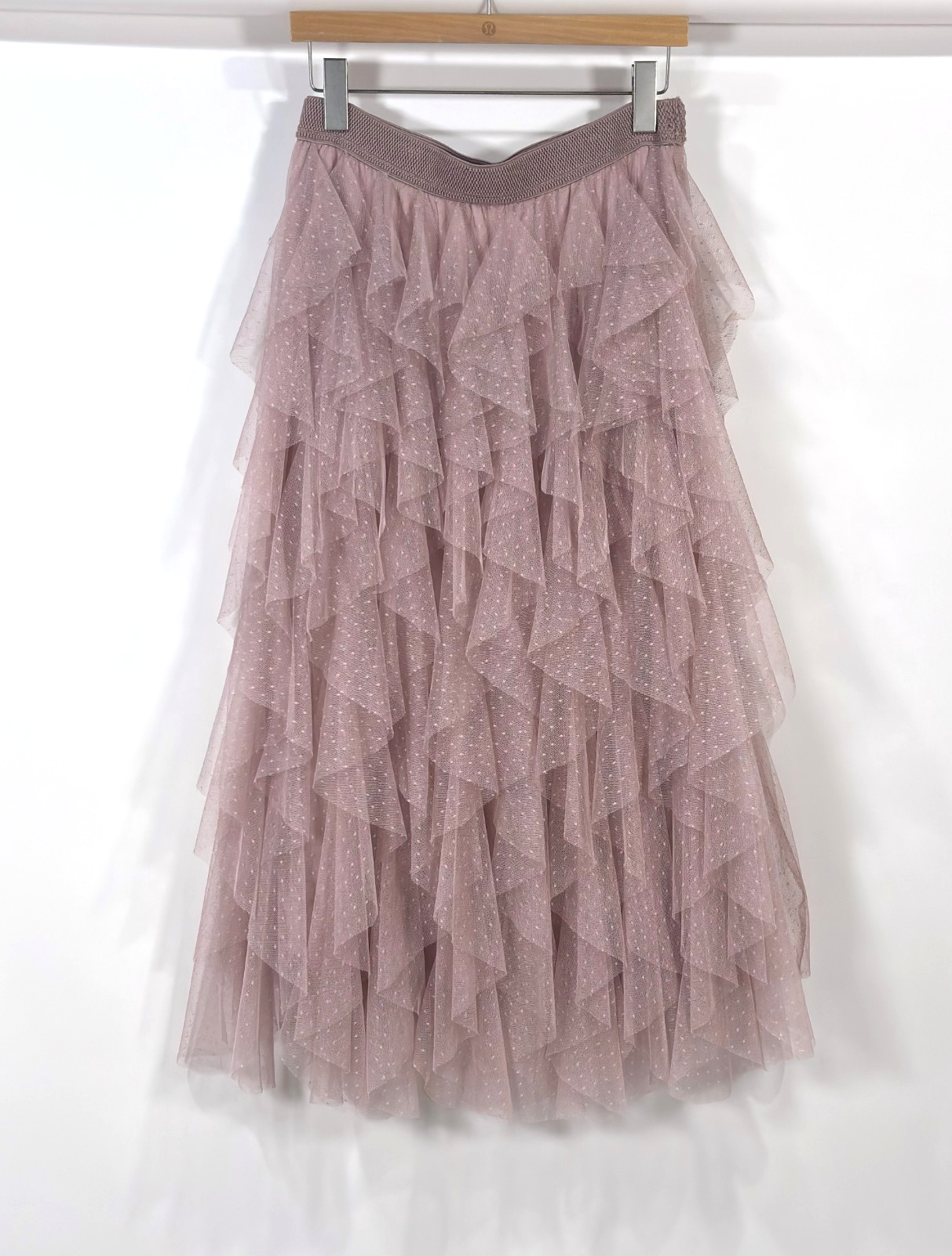 Anthropologie Evelyn Chéri Ruffled Tulle Midi Skirt Swiss Dot Rose Pink - S
