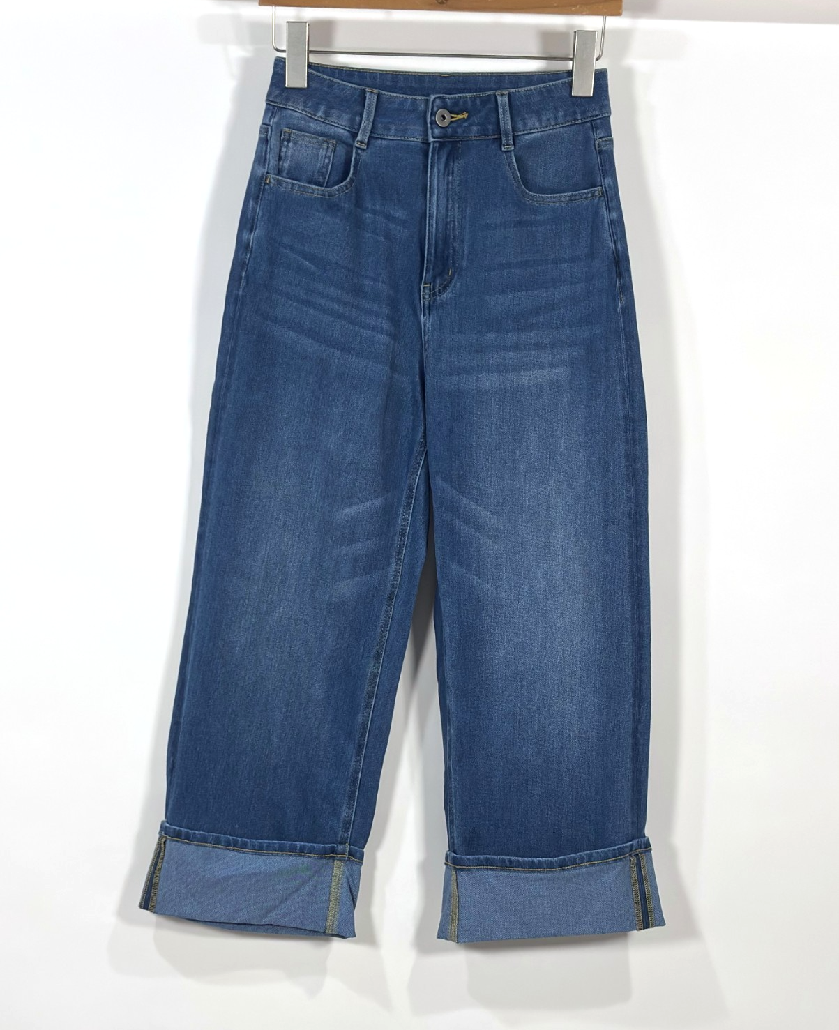 Halara Flex High Waisted Pockets Rolled Hem Wide Leg Jeans - XS Petite