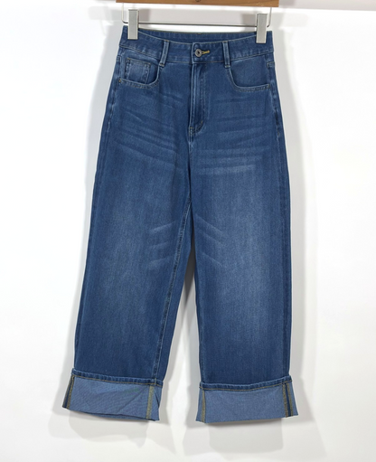 Halara Flex High Waisted Pockets Rolled Hem Wide Leg Jeans - XS Petite