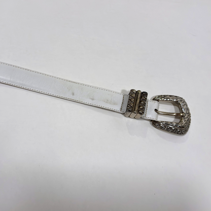 Brighton White Leather Belt Silver Buckle - M