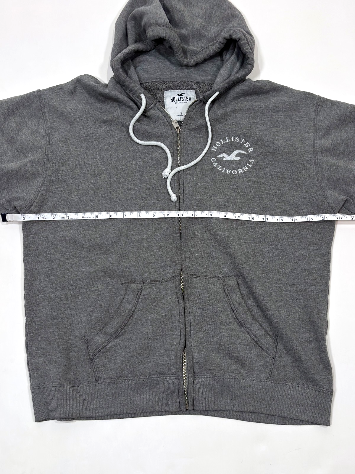 Hollister Full Zip Hoodie Sweatshirt Gray Embroidered Logo - S