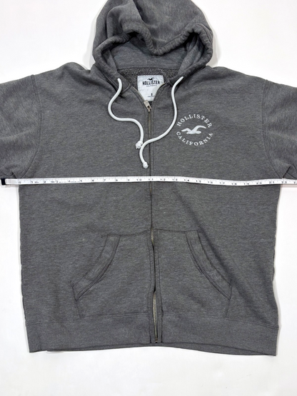 Hollister Full Zip Hoodie Sweatshirt Gray Embroidered Logo - S