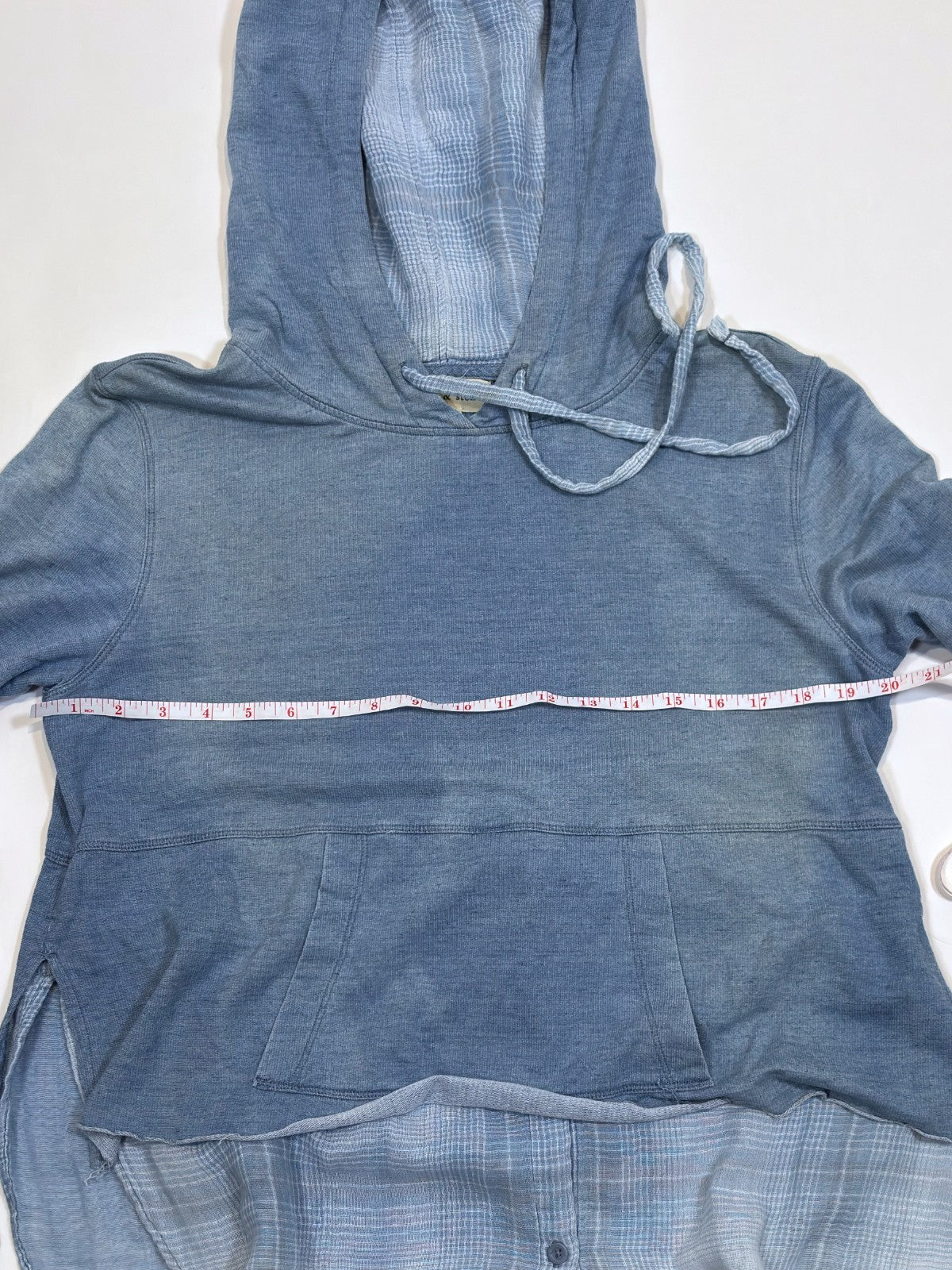 Cloth & Stone Chambray Knit Twofer Hoodie Flannel Overlay - M