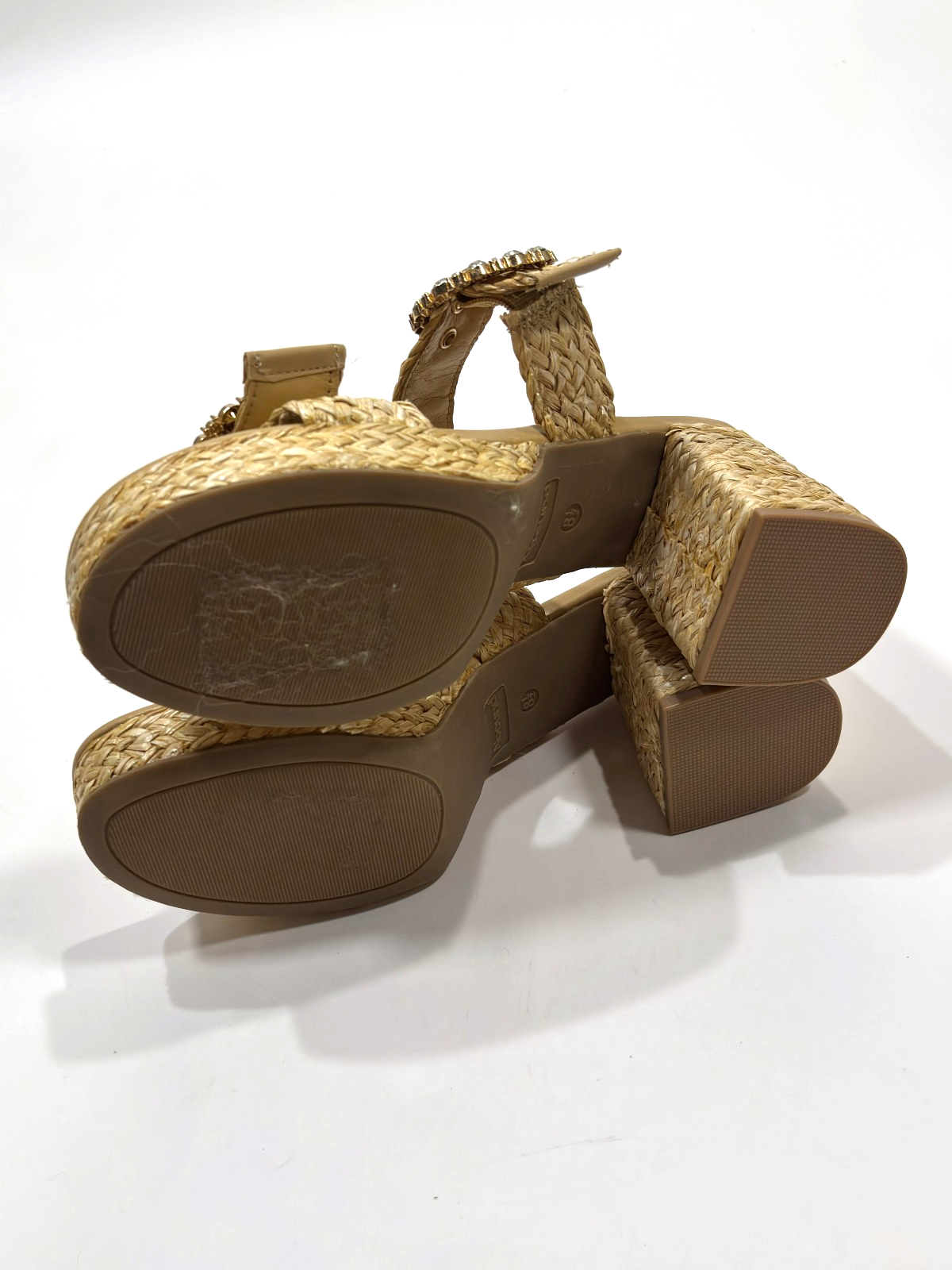 Abound Ronda Natural Raffia Platform Sandals Crystal Buckle - 8.5