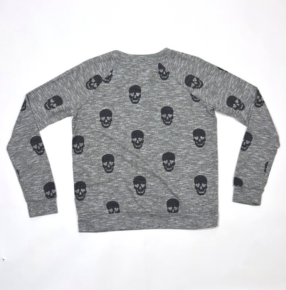 PJ Salvage Skull Crewneck Long Sleeve Gray Black - Small