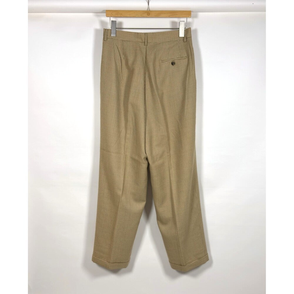 LL Bean Beige Houndstooth Wool Pleated Trouser Pants Vintage - 12