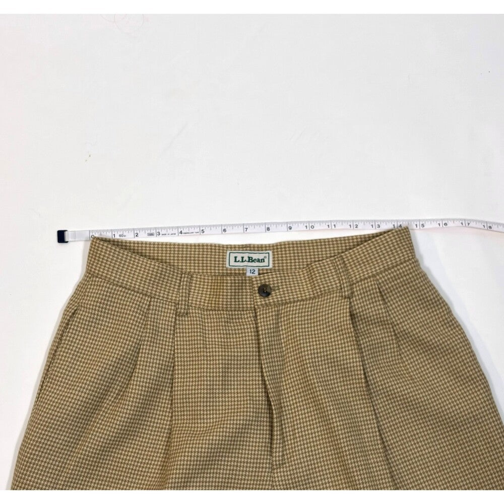 LL Bean Beige Houndstooth Wool Pleated Trouser Pants Vintage - 12