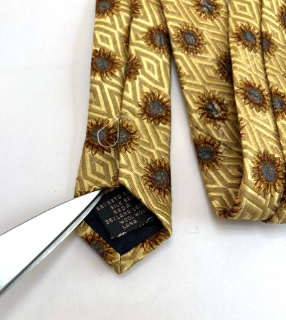 Ermenegildo Zegna Silk/Wool Floral Sunflower Yellow Neck Tie Italy 3.75"