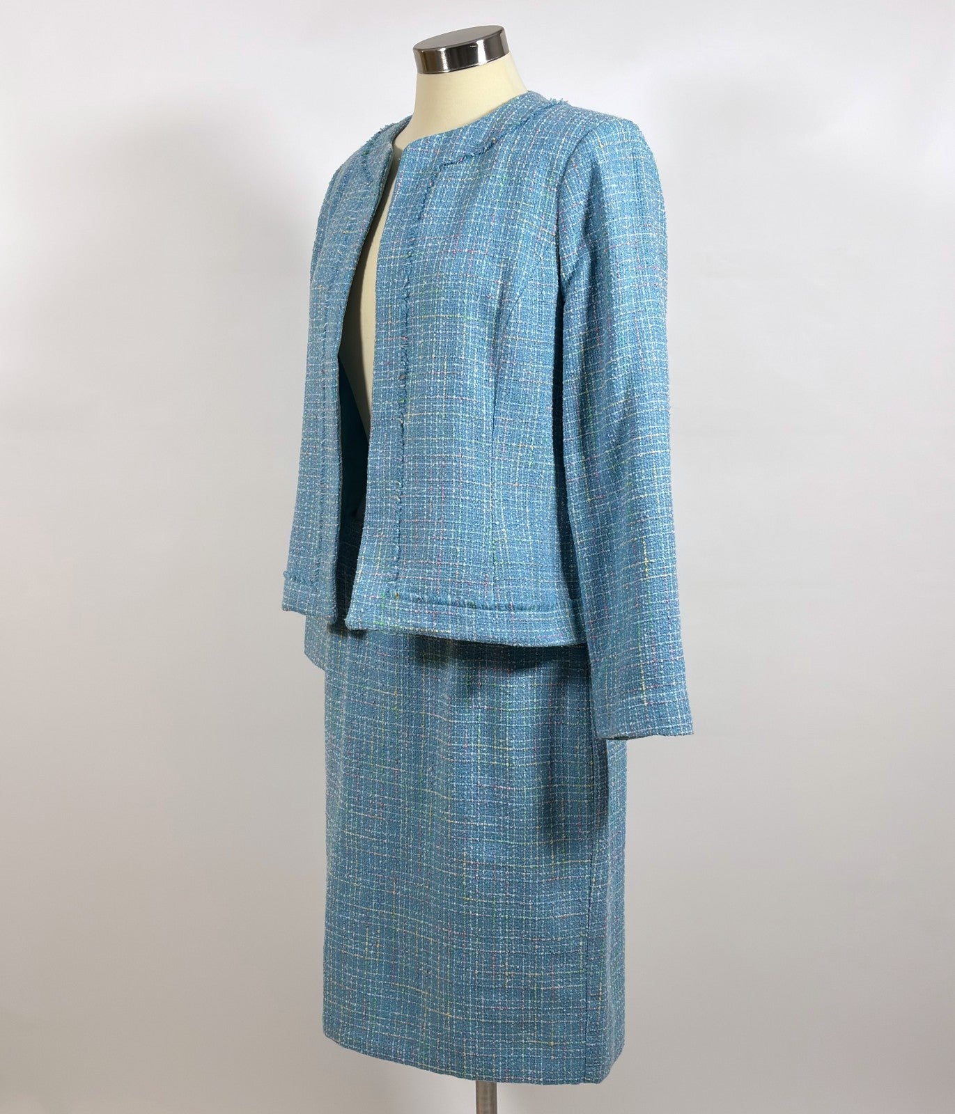 Requirements Blazer Skirt Suit Set Blue Pastel Tweed Knit - 12