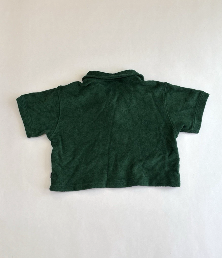 Rowing Blazers NY Terry Cropped Polo Shirt Green Organic Cotton - M