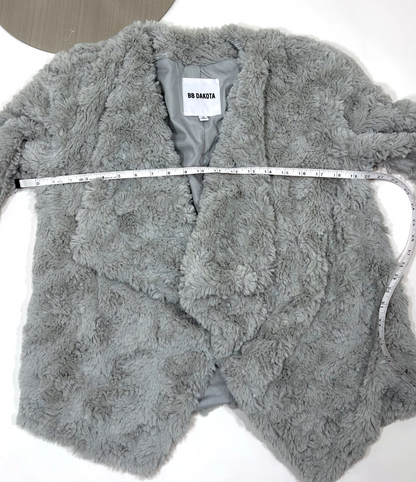 BB Dakota Come Cozy Faux Fur Jacket Open Front Grey - S