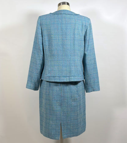 Requirements Blazer Skirt Suit Set Blue Pastel Tweed Knit - 12