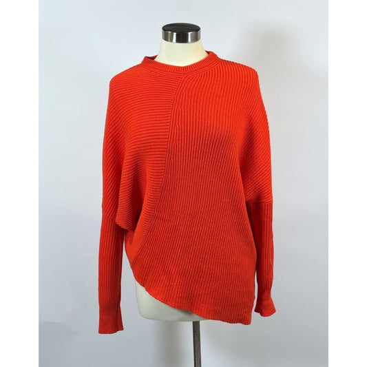 Free People Downtown Asymmetrical Hem Sweater Coral Red Knit - S