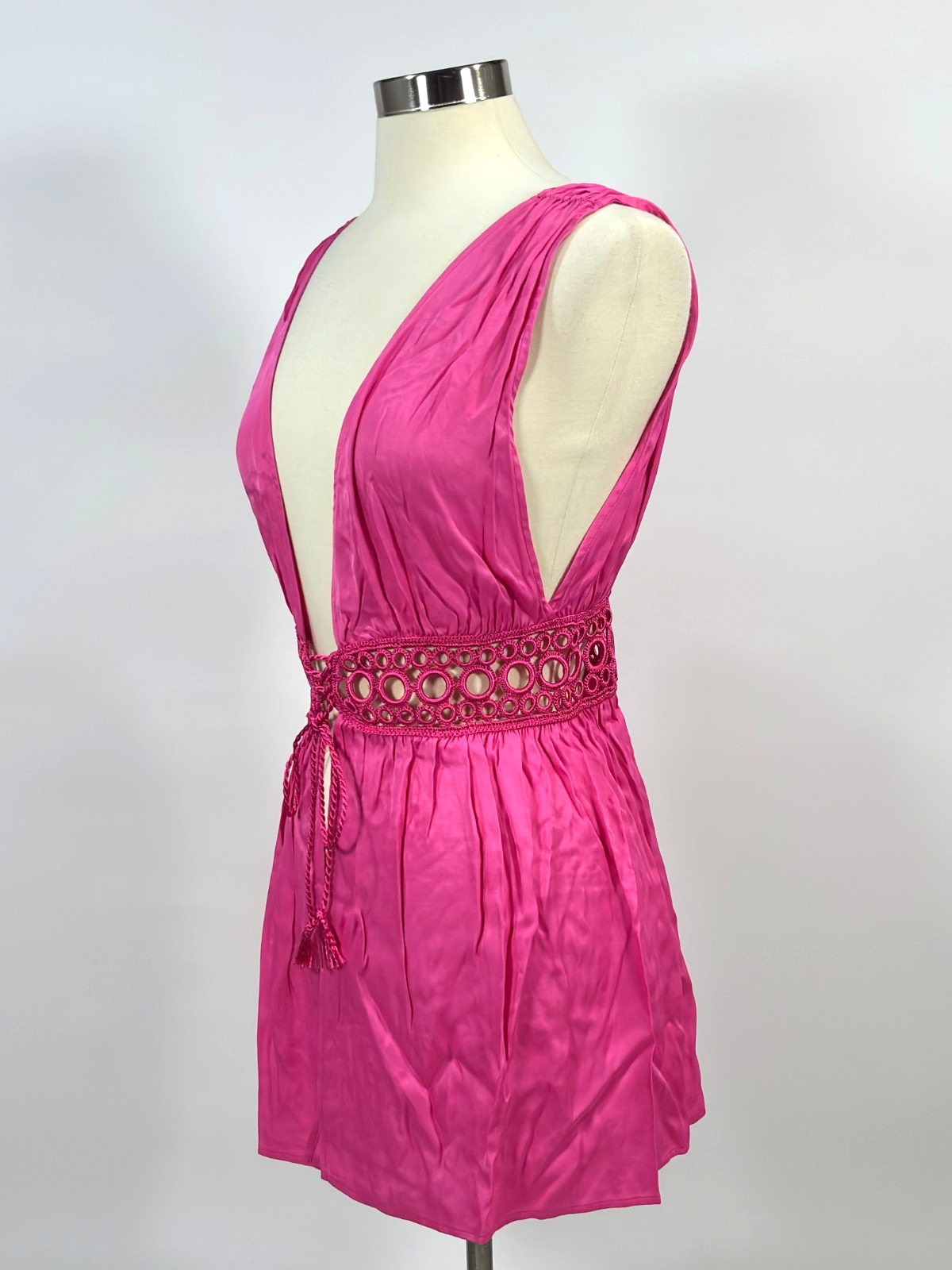 My Beachy Side Fuchsia Tie Front Mini Dress Coverup - M