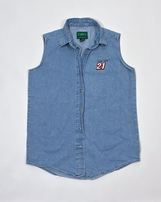 Nascar Vintage Denim Vest Embroidered #21 Ricky Rudd 90s Y2K - S