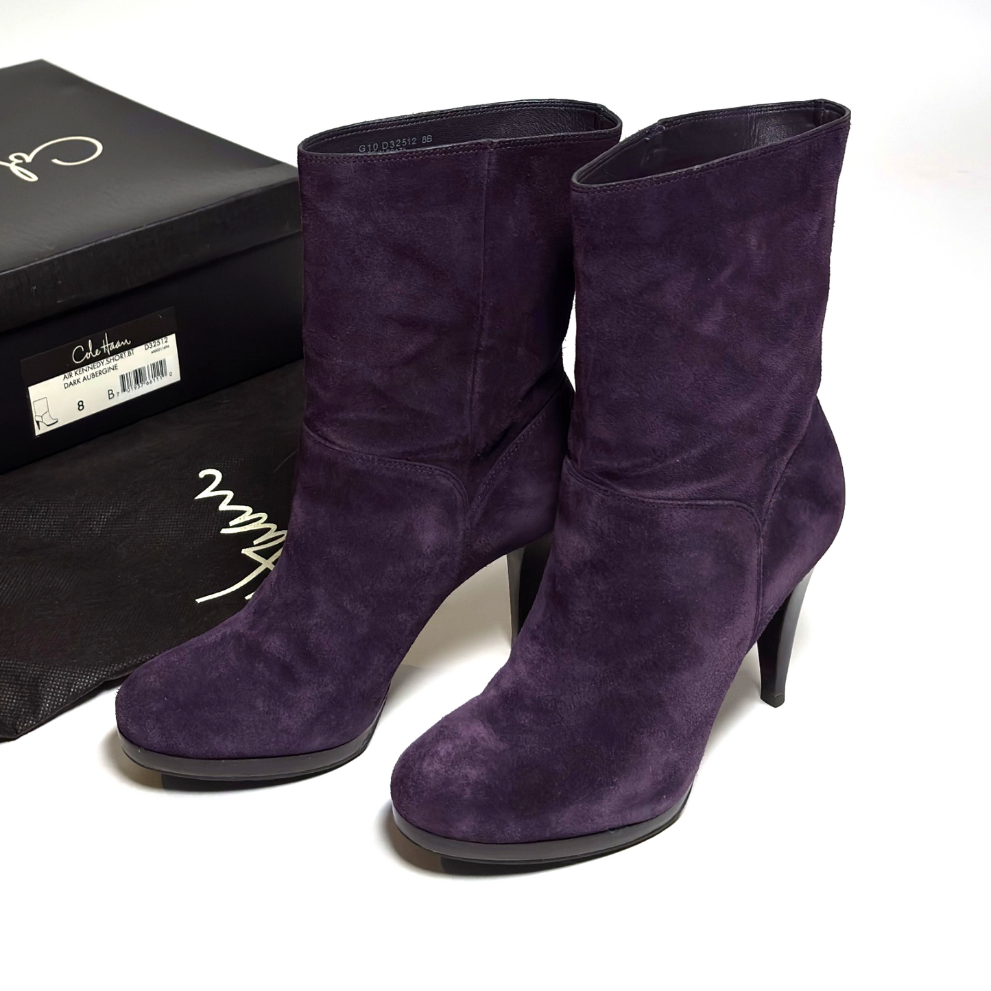 Cole Haan NikeAir Kennedy Suede Heeled Mid Calf Boots Eggplant Purple - 8