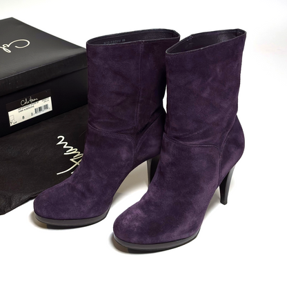 Cole Haan NikeAir Kennedy Suede Heeled Mid Calf Boots Eggplant Purple - 8