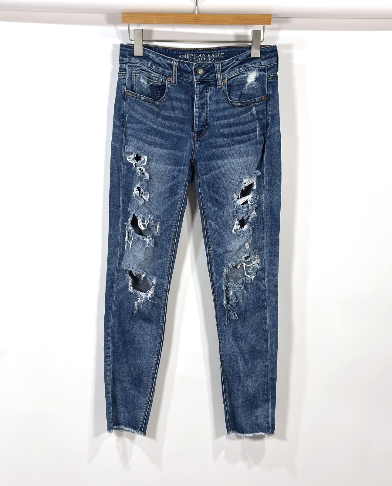American Eagle Tomgirl Straight Leg Distressed Raw Hem Jeans - 2