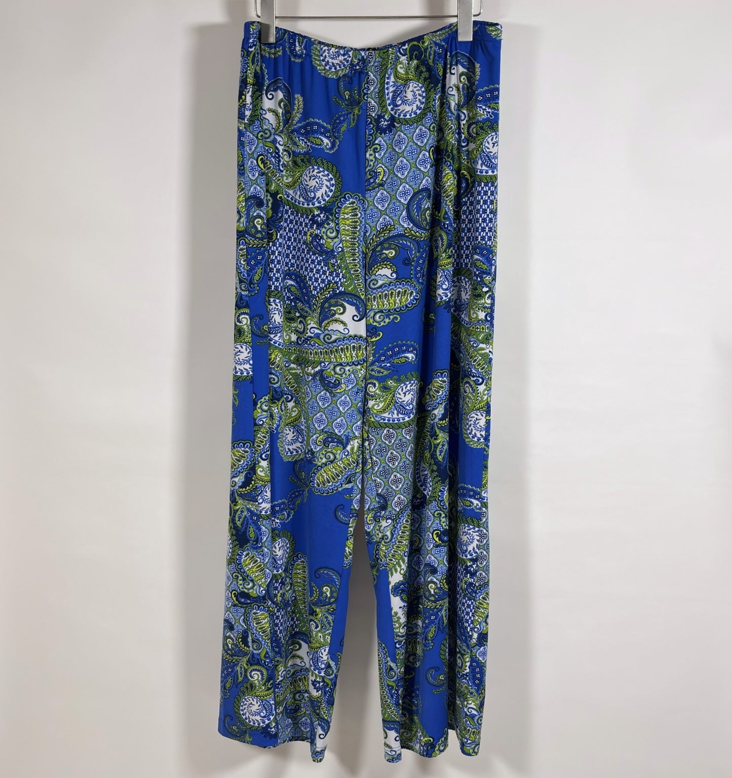 Zac & Rachel Wide Leg Trouser Pants Blue Green Paisley Print - XL