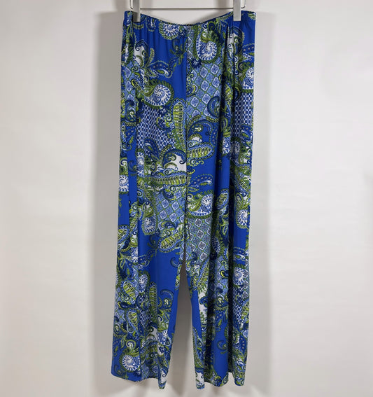 Zac & Rachel Wide Leg Trouser Pants Blue Green Paisley Print - XL