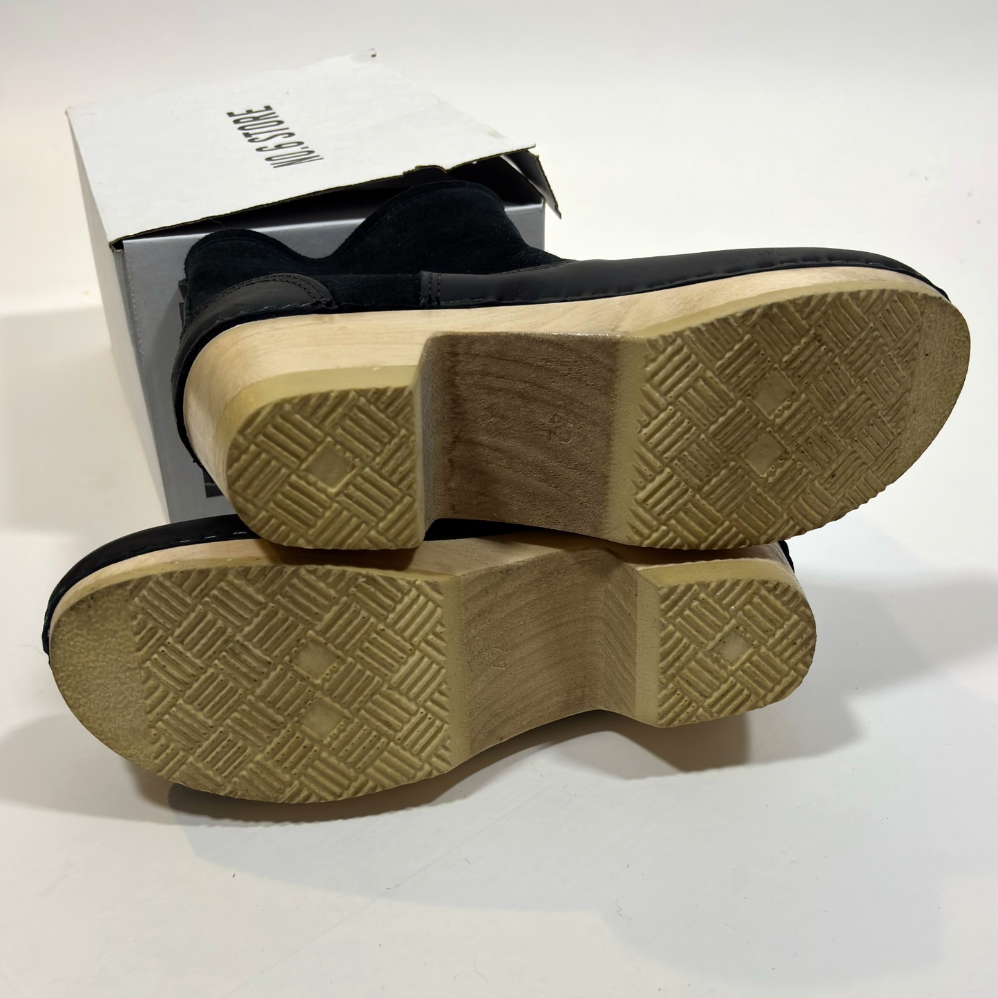 No.6 Pull on Shearling Clog Boot 5" on Mid Heel Black Leather Suede 42 - US10/11