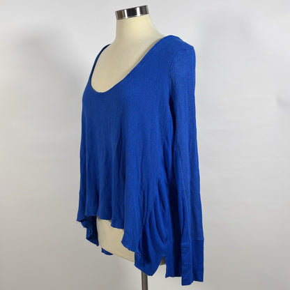 Free People Thermal Waffle Knit Scoop Neck Long Sleeve Shirt Top Tunic Blue - L