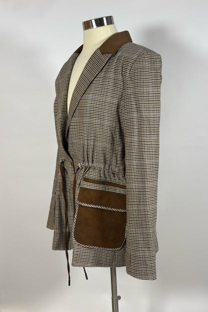 Anthropologie Maeve Plaid Cinch-Waist Blazer Jacket - M