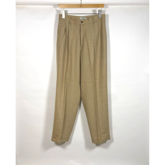 LL Bean Beige Houndstooth Wool Pleated Trouser Pants Vintage - 12
