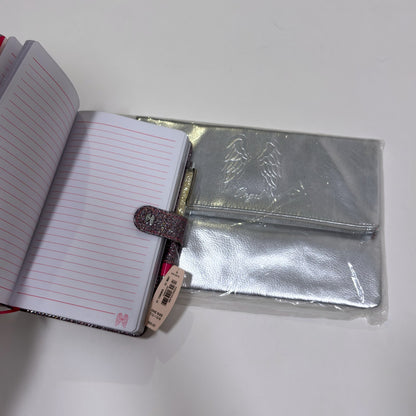 VS Sparkle Notebook, Pen & Silver Foldover Clutch